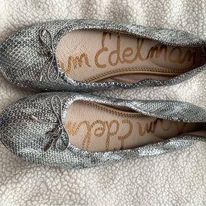 Sam Edelman Felicia ballet flats, soft silver snake, 8.5